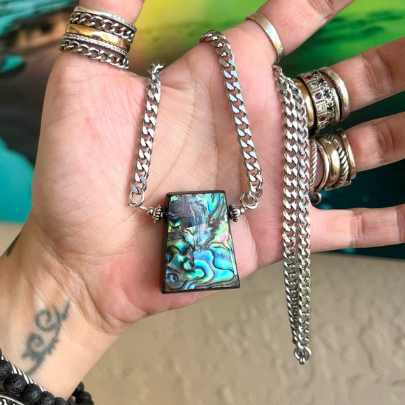 Abone shell stainless steel cuban chain link choker necklace boho gemstones - Picture 14 of 15